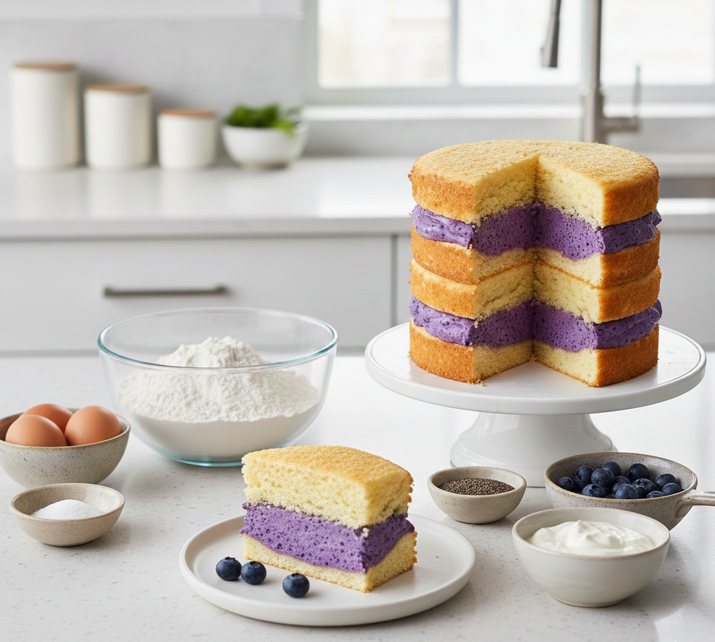 Low Fat Genoise Layered with Blueberry-Chia Pudding